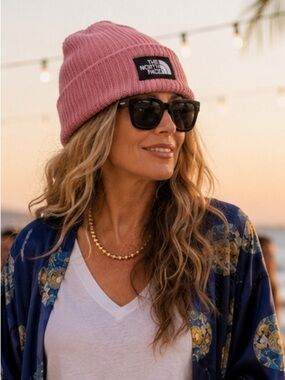 The North Face | Pink Ribbed Knit Cuffed Beanie Unisex